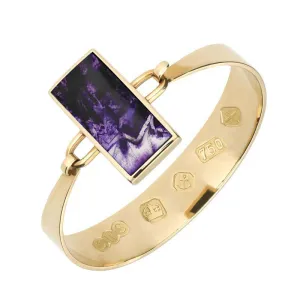 18ct Yellow Gold Blue John Oblong Stone Heavy Bangle