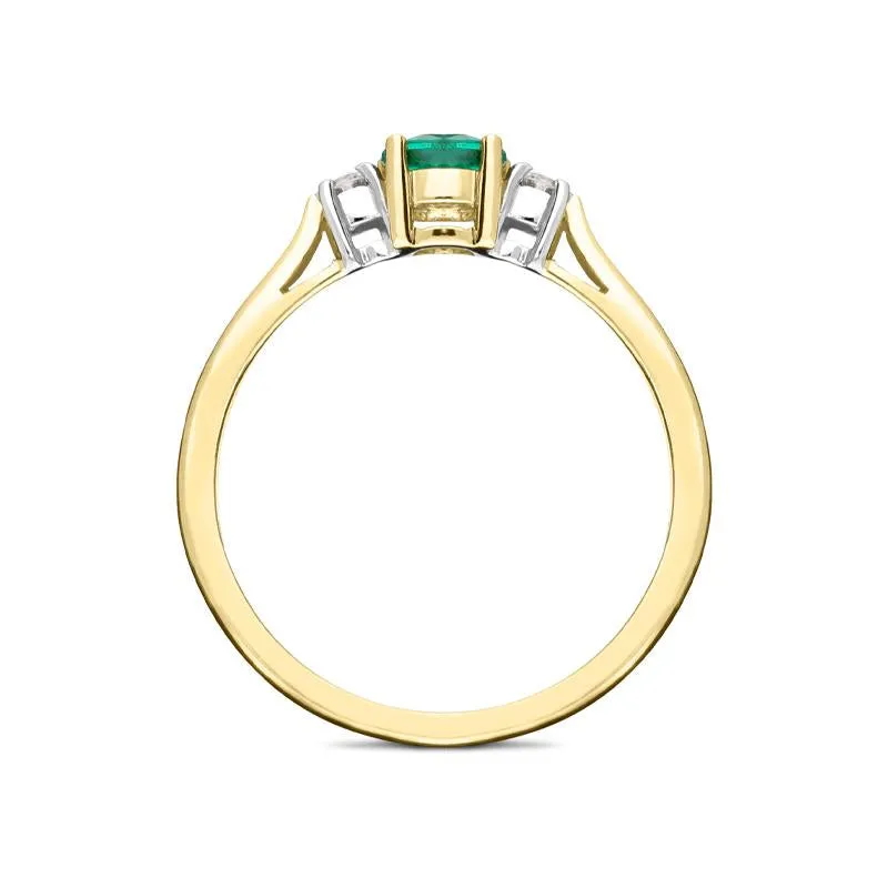 18ct Yellow Gold Emerald Diamond Trilogy Ring