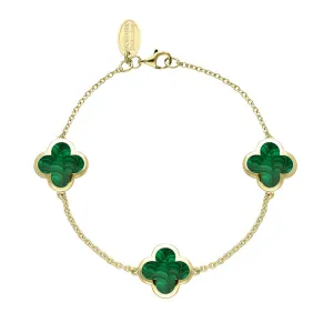 18ct Yellow Gold Malachite Bloom Four Leaf Clover Chain Bracelet