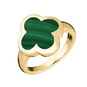 18ct Yellow Gold Malachite Bloom Four Leaf Clover Ring