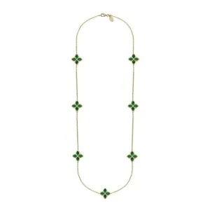 18ct Yellow Gold Malachite Eden Long Marquise Flower Necklace