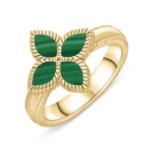 18ct Yellow Gold Malachite Eden Marquise Flower Ring