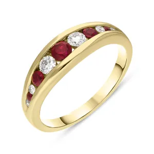 18ct Yellow Gold Ruby Diamond Graduating Half Eternity Ring