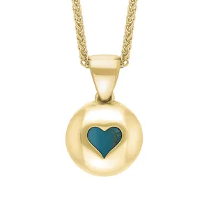 18ct Yellow Gold Turquoise Heart Disc Necklace