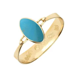 18ct Yellow Gold Turquoise Oval Stone Heavy Bangle
