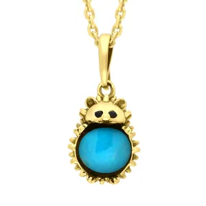 18ct Yellow Gold Turquoise Small Hedgehog Necklace