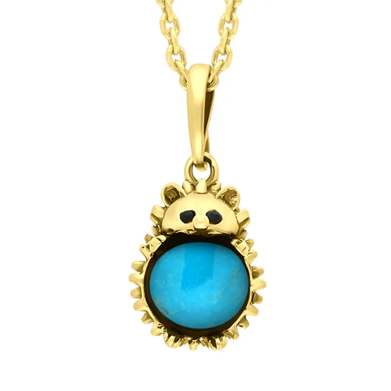 18ct Yellow Gold Turquoise Small Hedgehog Necklace