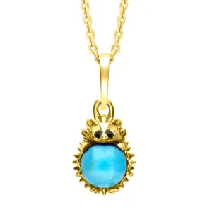 18ct Yellow Gold Turquoise Tiny Hedgehog Necklace