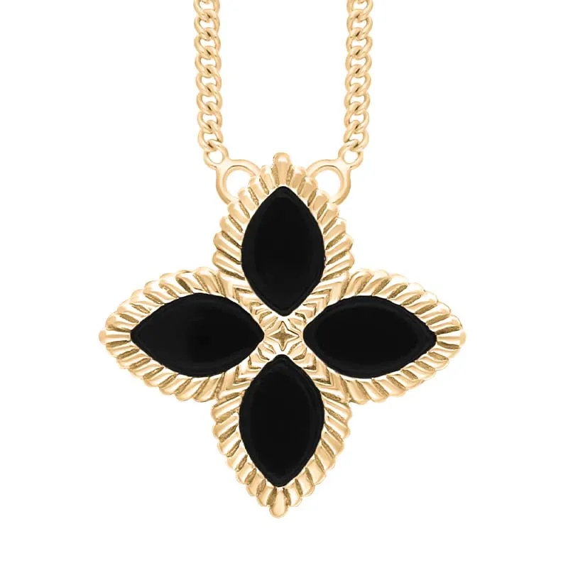 18ct Yellow Gold Whitby Jet Eden Large Marquise Flower Necklace