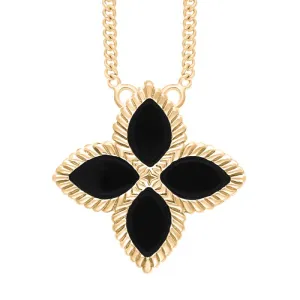 18ct Yellow Gold Whitby Jet Eden Large Marquise Flower Necklace