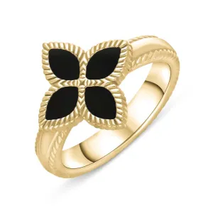18ct Yellow Gold Whitby Jet Eden Marquise Flower Ring