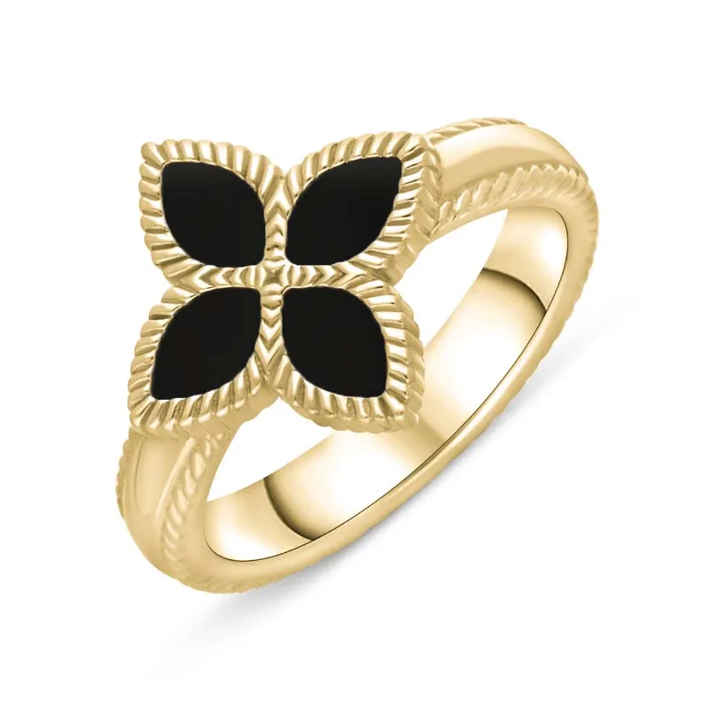 18ct Yellow Gold Whitby Jet Eden Marquise Flower Ring