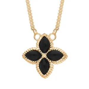 18ct Yellow Gold Whitby Jet Eden Small Marquise Flower Necklace