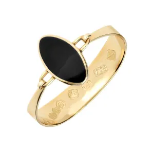 18ct Yellow Gold Whitby Jet Oval Stone Heavy Bangle