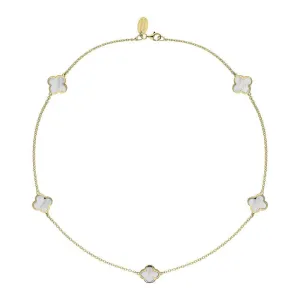 18ct Yellow Gold White Mother of Pearl Bloom Four Leaf Clover Necklace