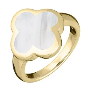 18ct Yellow Gold White Mother of Pearl Bloom Four Leaf Clover Ring
