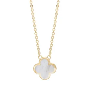 18ct Yellow Gold White Mother of Pearl Bloom Small Four Leaf Clover Polished Edge Pendant