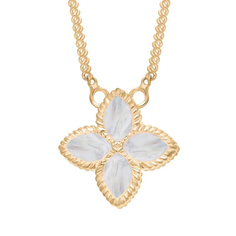18ct Yellow Gold White Mother of Pearl Eden Small Marquise Flower Necklace