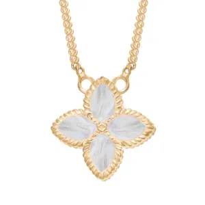 18ct Yellow Gold White Mother of Pearl Eden Small Marquise Flower Necklace