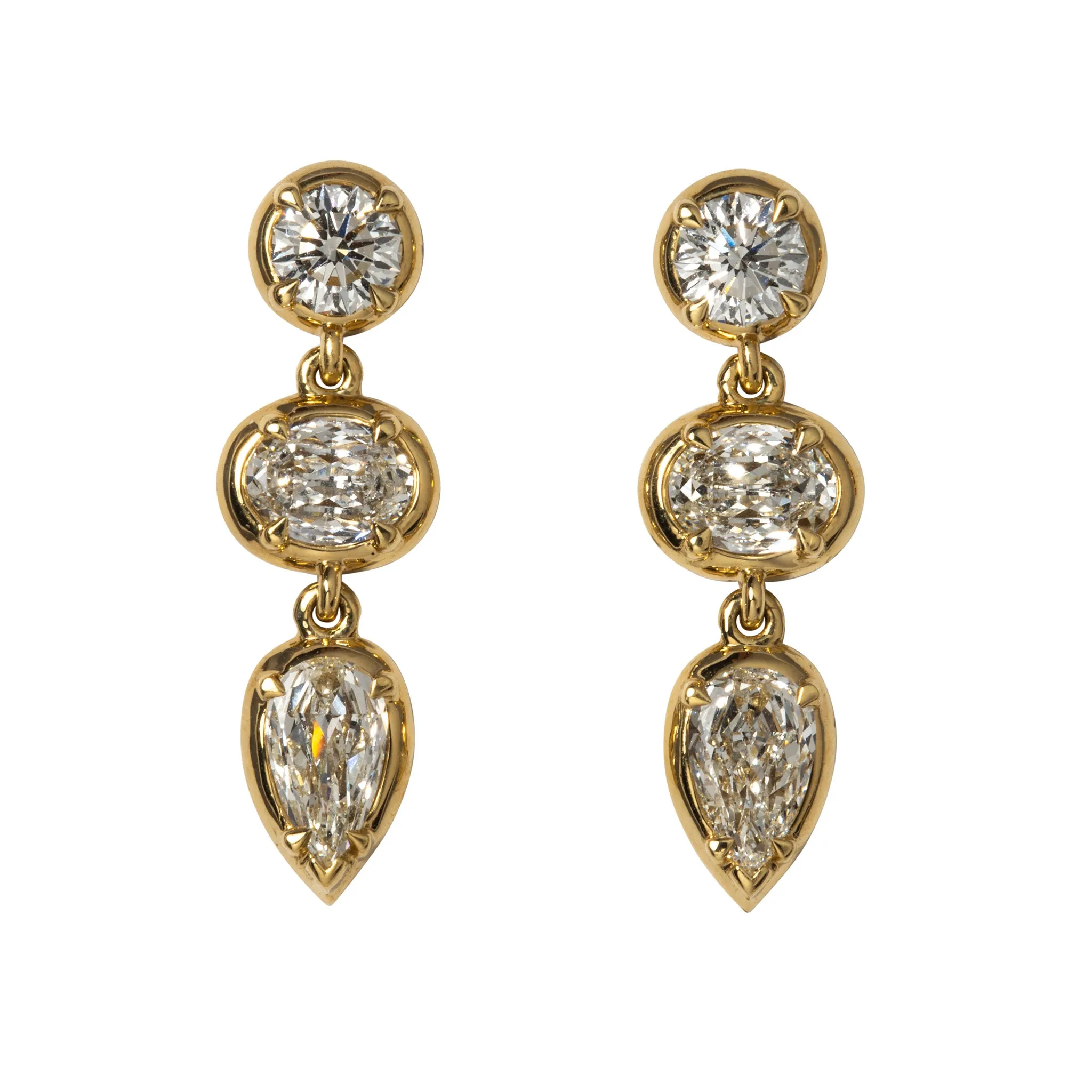2.25ctw LAmour Crisscut Diamond Triple Drop 18K Gold Earrings Croghans