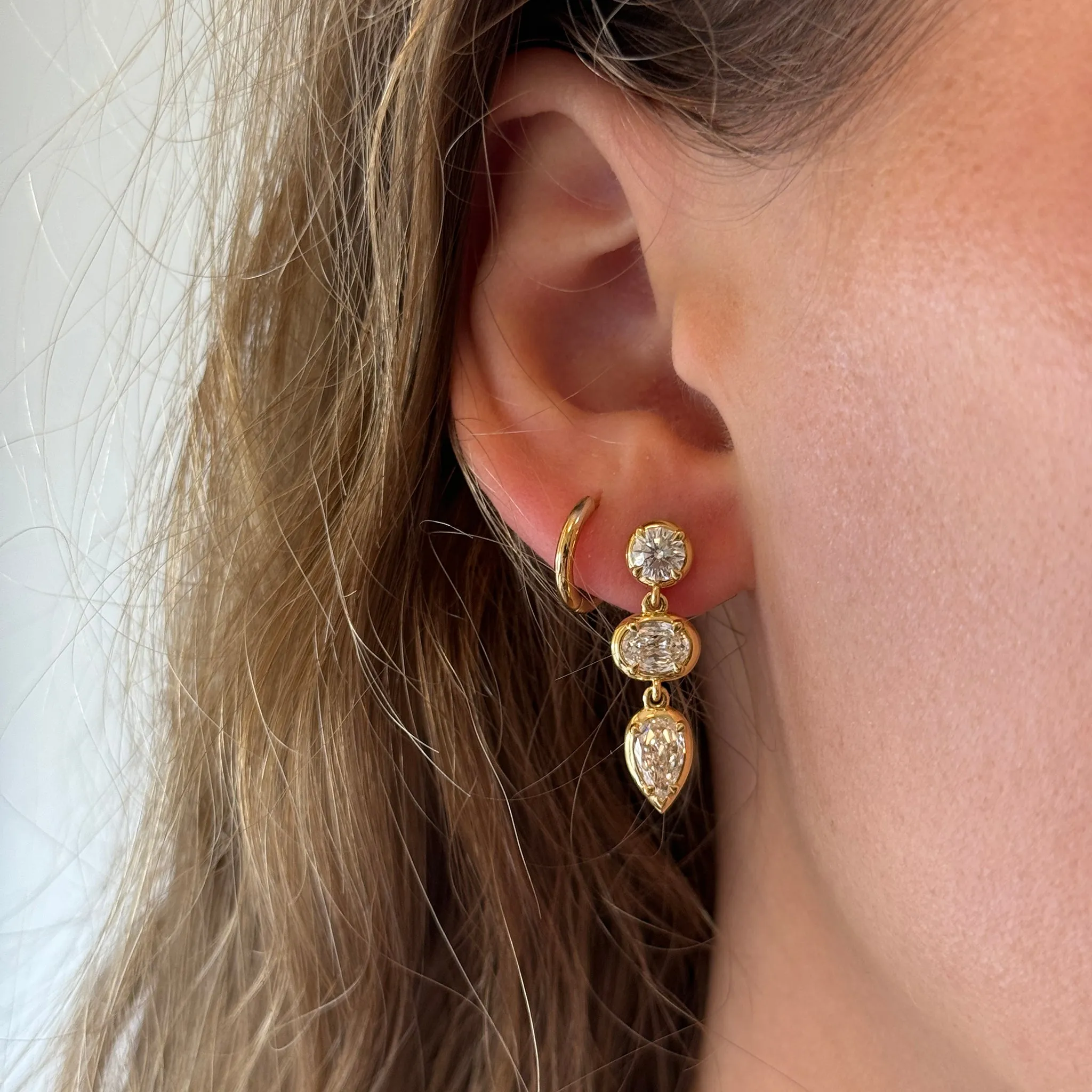 2.25ctw LAmour Crisscut Diamond Triple Drop 18K Gold Earrings Croghans