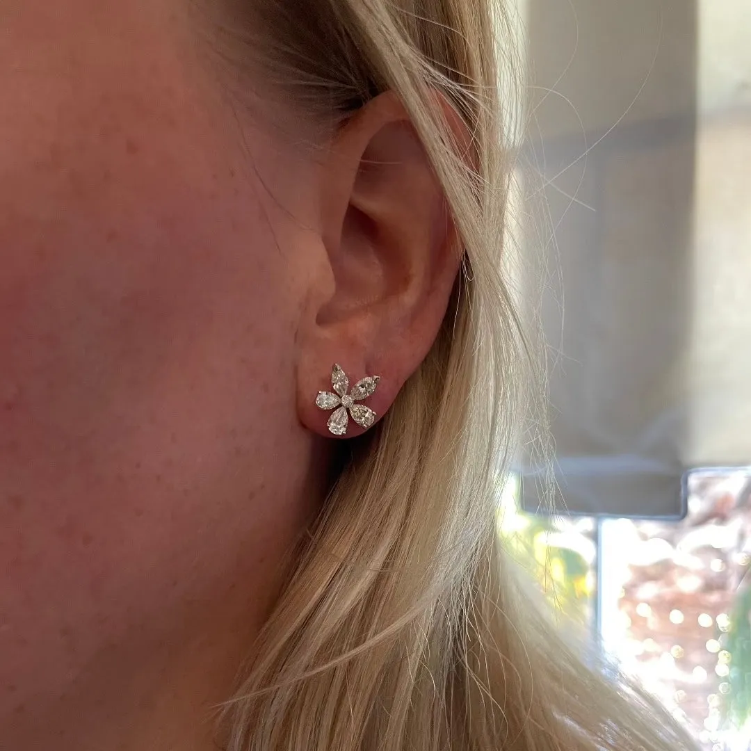 2.25ctw Mixed Diamond 14K Gold Flower Stud Earrings Croghans