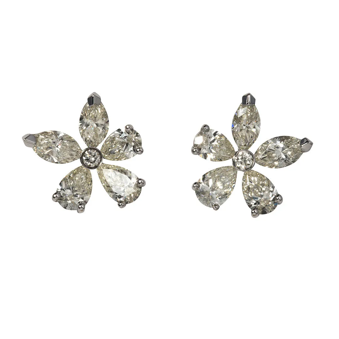 2.25ctw Mixed Diamond 14K Gold Flower Stud Earrings Croghans