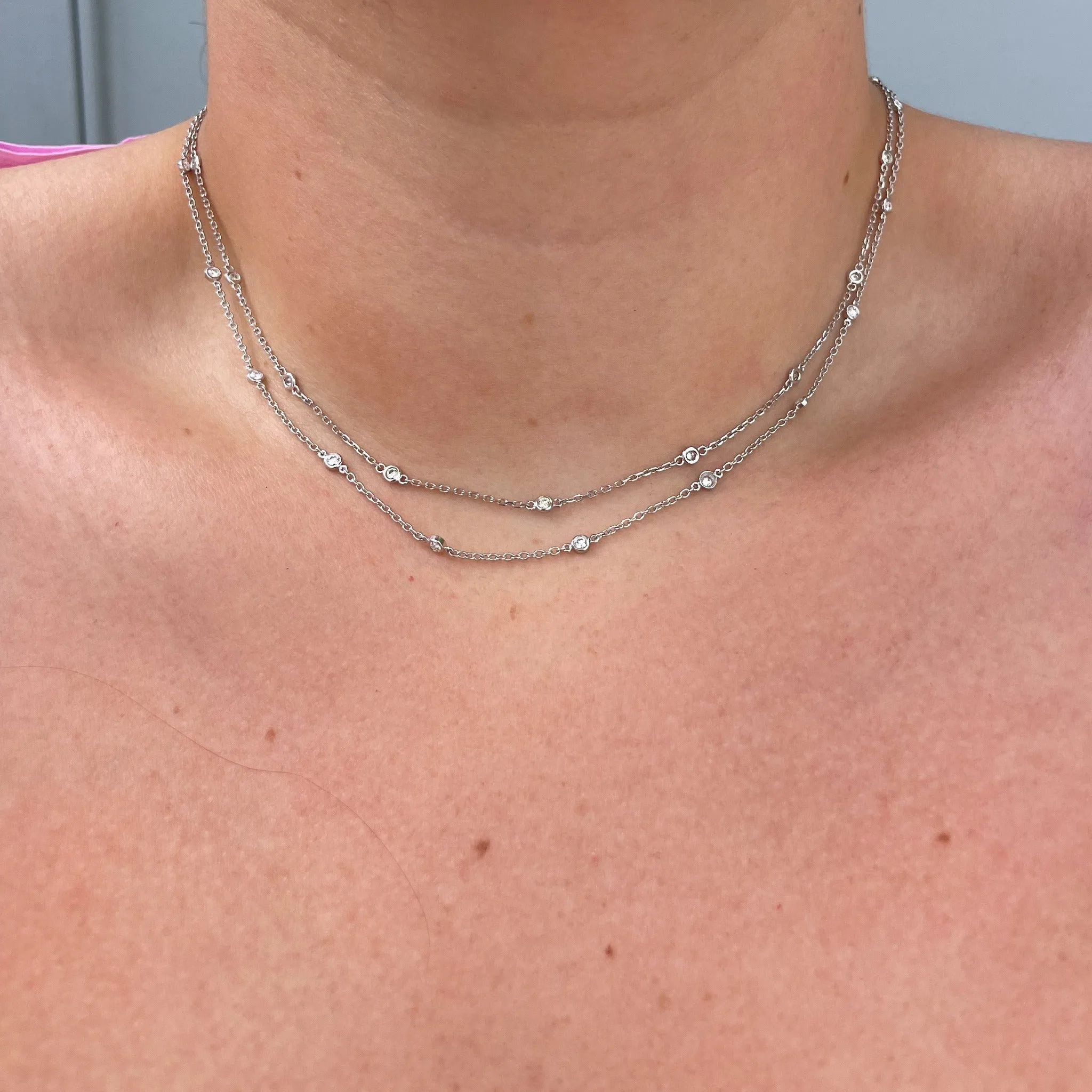 .50ctw Diamond by the Yard 14 Station 14K White Gold Necklace Croghans
