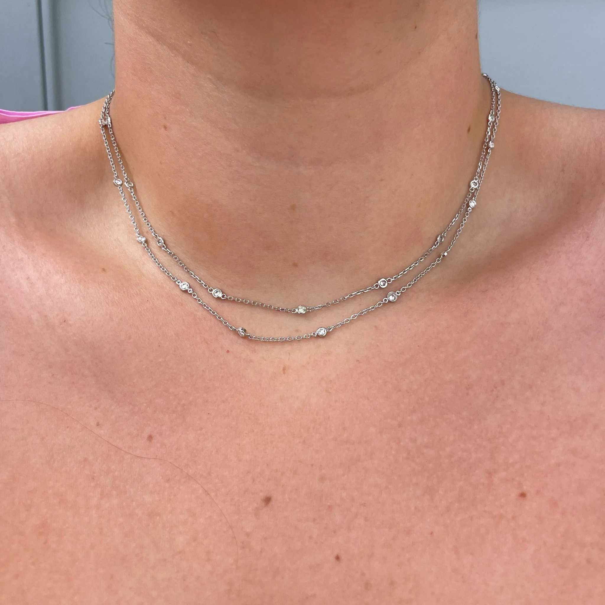 .56ctw Diamond by the Yard 14-Station 14K White Gold Necklace Croghans