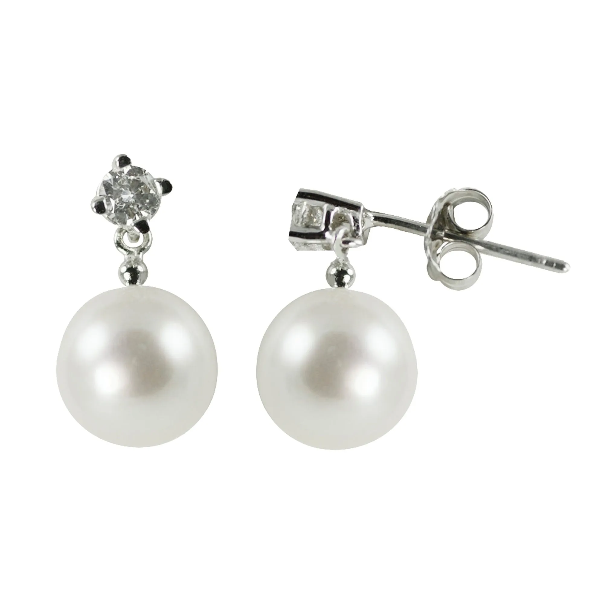 7mm Akoya Pearl & Diamond Drop 14K White Gold Earrings Croghans