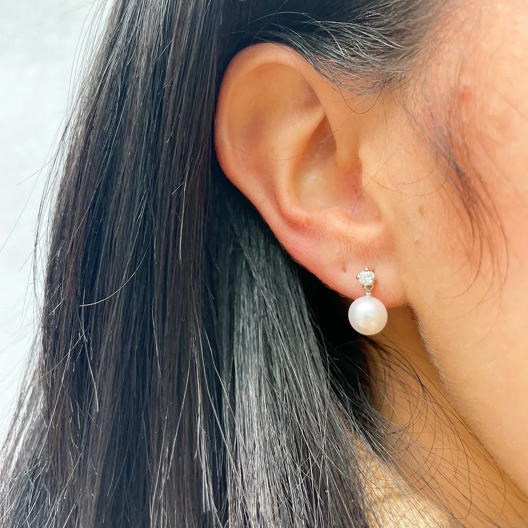 7mm Akoya Pearl & Diamond Drop 14K White Gold Earrings Croghans