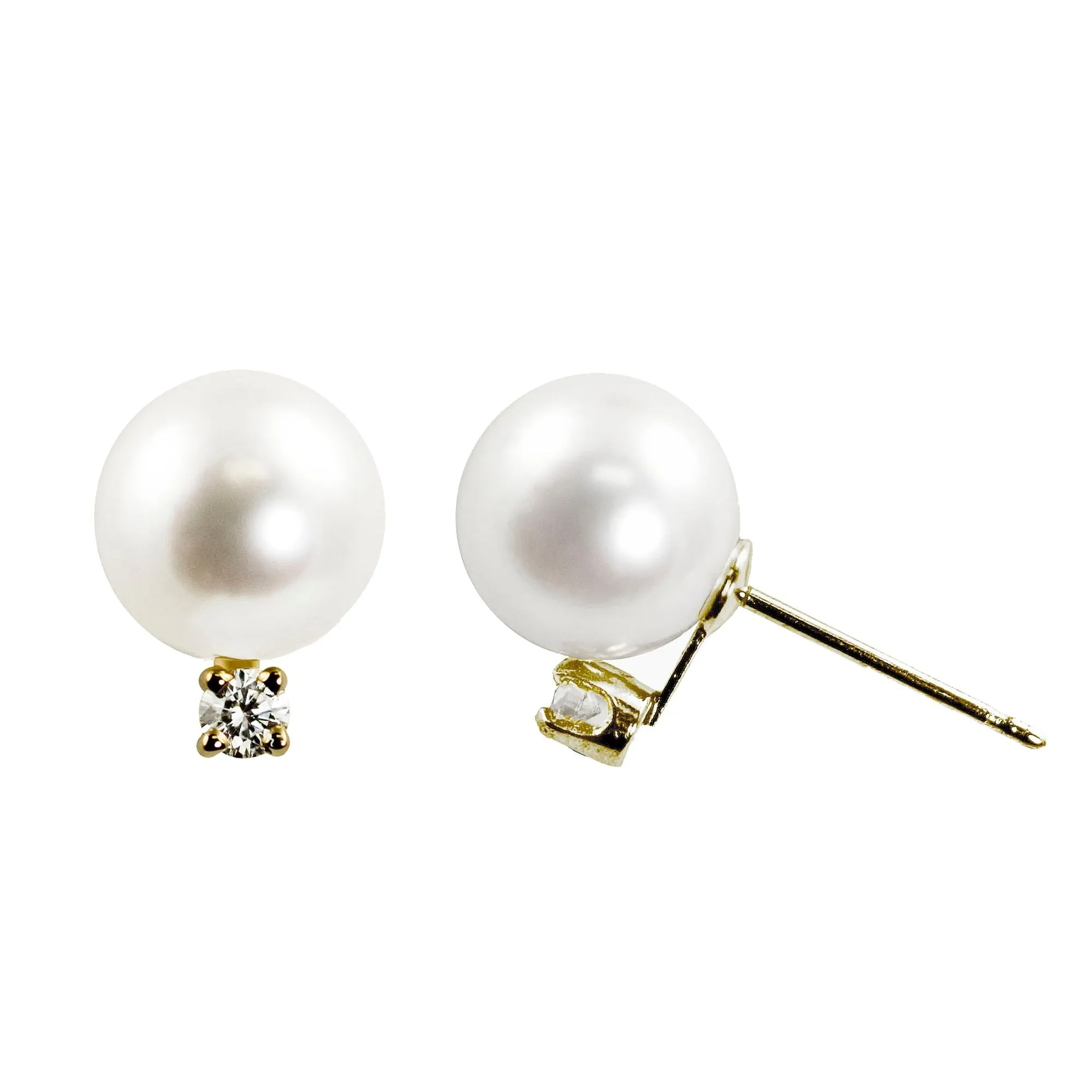 8mm A Akoya Pearl & Diamond 14K Yellow Gold Stud Earrings Croghans