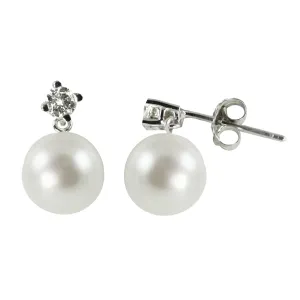 8mm Akoya Pearl & Diamond Drop 14K White Gold Earrings Croghans