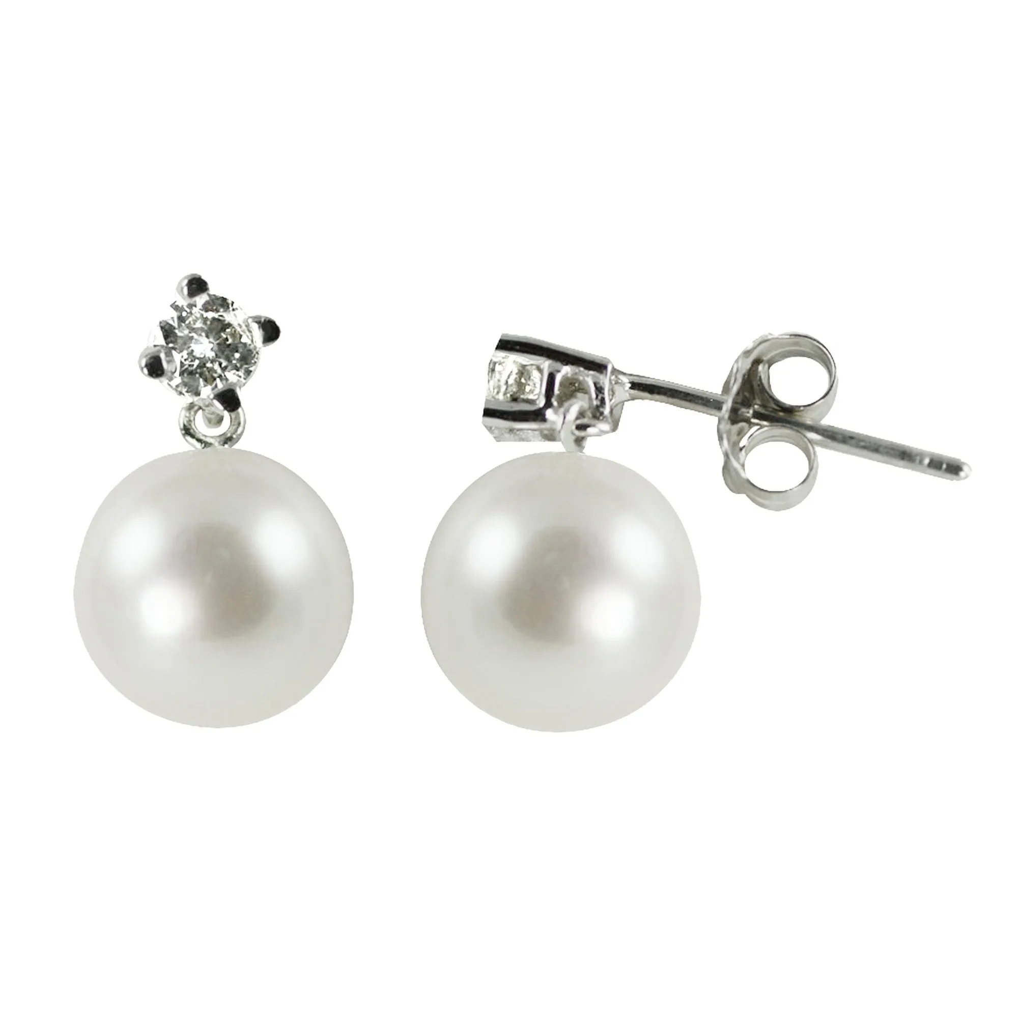 8mm Akoya Pearl & Diamond Drop 14K White Gold Earrings Croghans