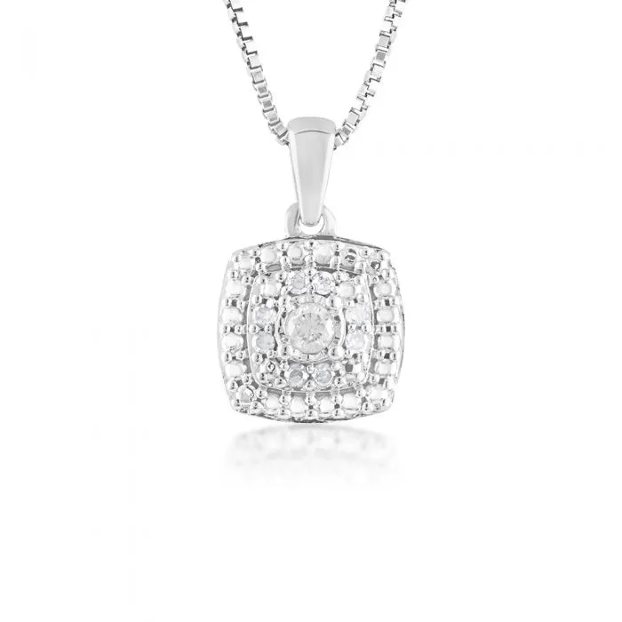 9 Diamonds Pendant in Sterling Silver on 46cm Chain Shiels