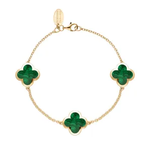 9ct Rose Gold Malachite Bloom Four Leaf Clover Chain Bracelet