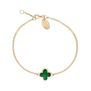 9ct Rose Gold Malachite Bloom Four Leaf Clover Polished Edge Bracelet
