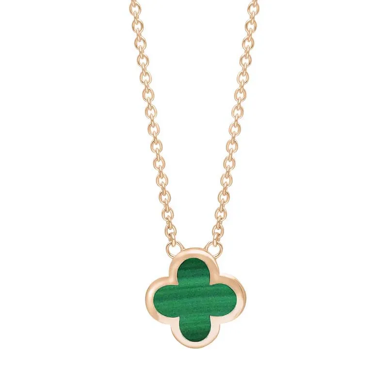 9ct Rose Gold Malachite Bloom Small Four Leaf Clover Polished Edge Pendant
