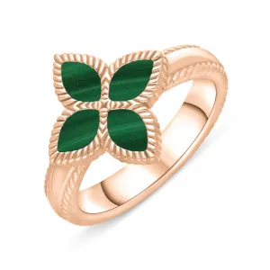 9ct Rose Gold Malachite Eden Marquise Flower Ring
