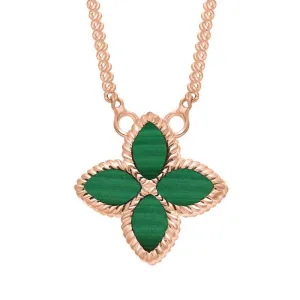 9ct Rose Gold Malachite Eden Small Marquise Flower Necklace