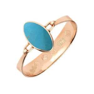 9ct Rose Gold Turquoise Oval Stone Heavy Bangle