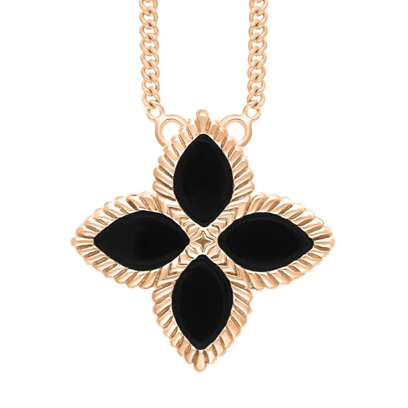 9ct Rose Gold Whitby Jet Eden Large Marquise Flower Necklace