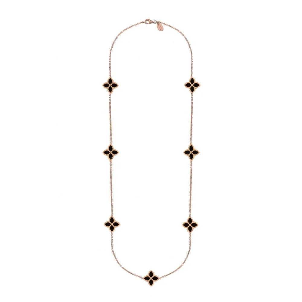 9ct Rose Gold Whitby Jet Eden Long Marquise Flower Necklace