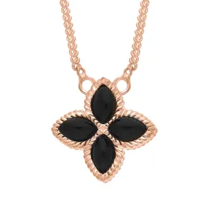 9ct Rose Gold Whitby Jet Eden Small Marquise Flower Necklace