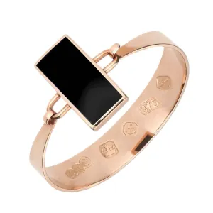 9ct Rose Gold Whitby Jet Oblong Stone Heavy Bangle