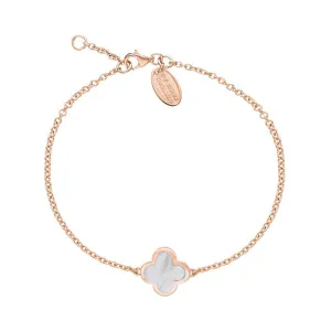 9ct Rose Gold White Mother of Pearl Bloom Four Leaf Clover Polished Edge Bracelet