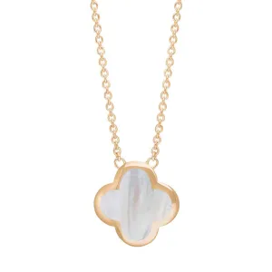 9ct Rose Gold White Mother of Pearl Bloom Large Four Leaf Clover Polished Edge Pendant