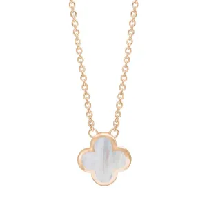 9ct Rose Gold White Mother of Pearl Bloom Small Four Leaf Clover Polished Edge Pendant