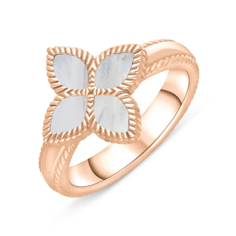 9ct Rose Gold White Mother of Pearl Eden Marquise Flower Ring