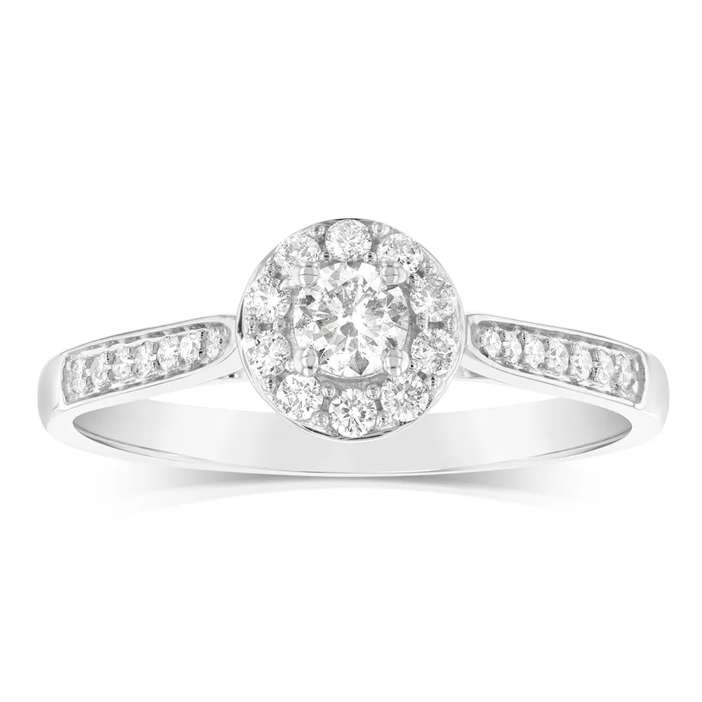 9ct White Gold 0.30 Carat Diamond Halo Solitaire Ring Shiels